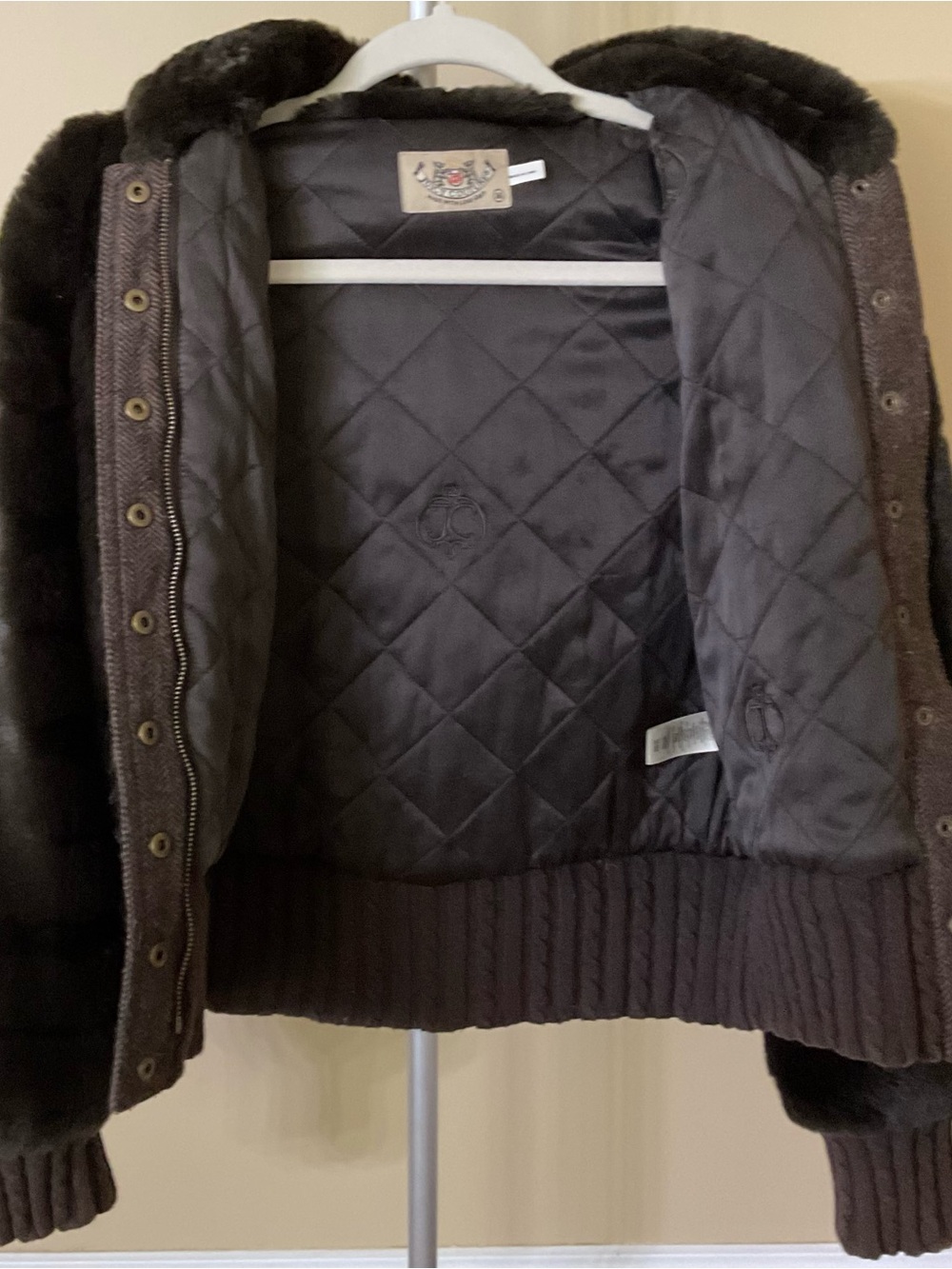 Juicy Couture Dark Brown Faux Fur Hooded Bomber Jacket - Picture 3 of 9